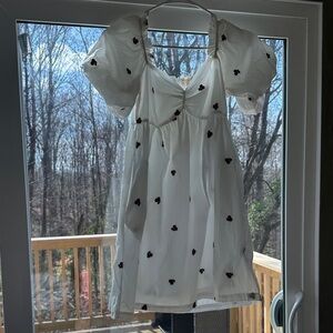 Altar'd State White Mini Dress with Black Embroidered Dots